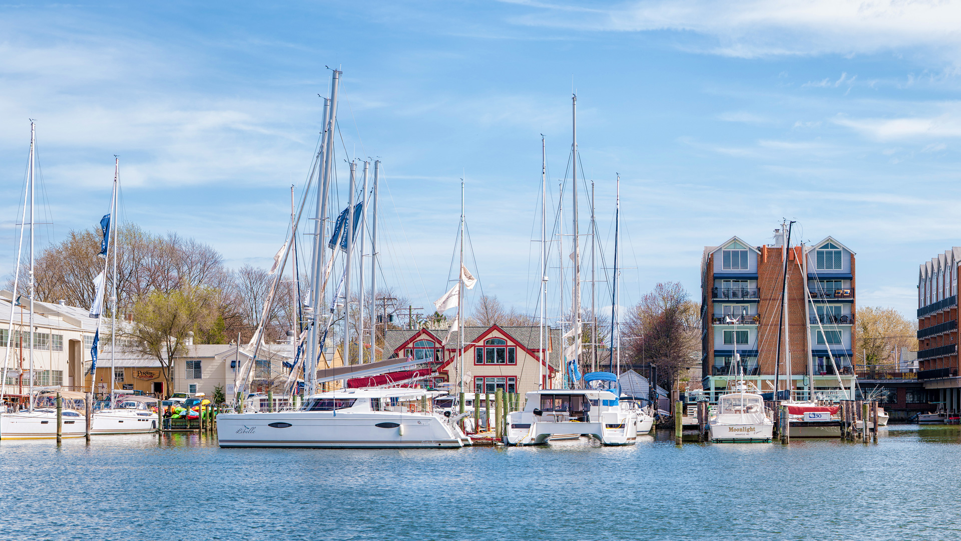 Boats and waterfront buildings at 310 Third Street in Annapolis, Maryland